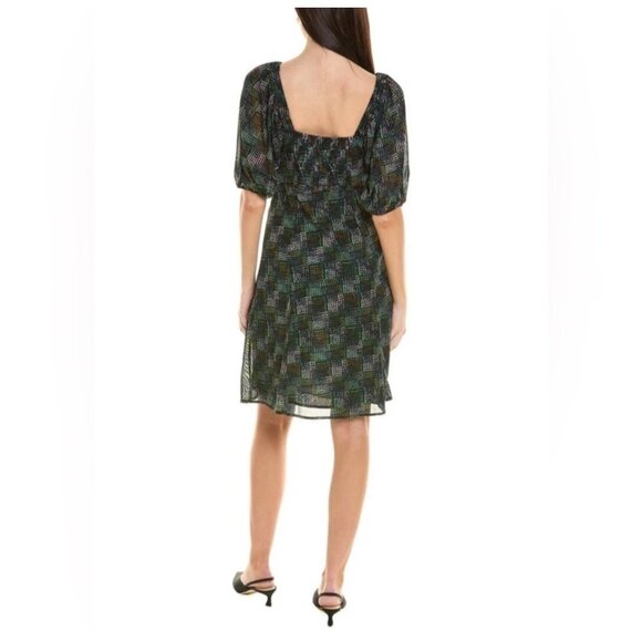 Cabi Elaine Puff Sleeve Multicolored Dot Mesh Midi Dress in Green Size XS - Picture 2 of 12